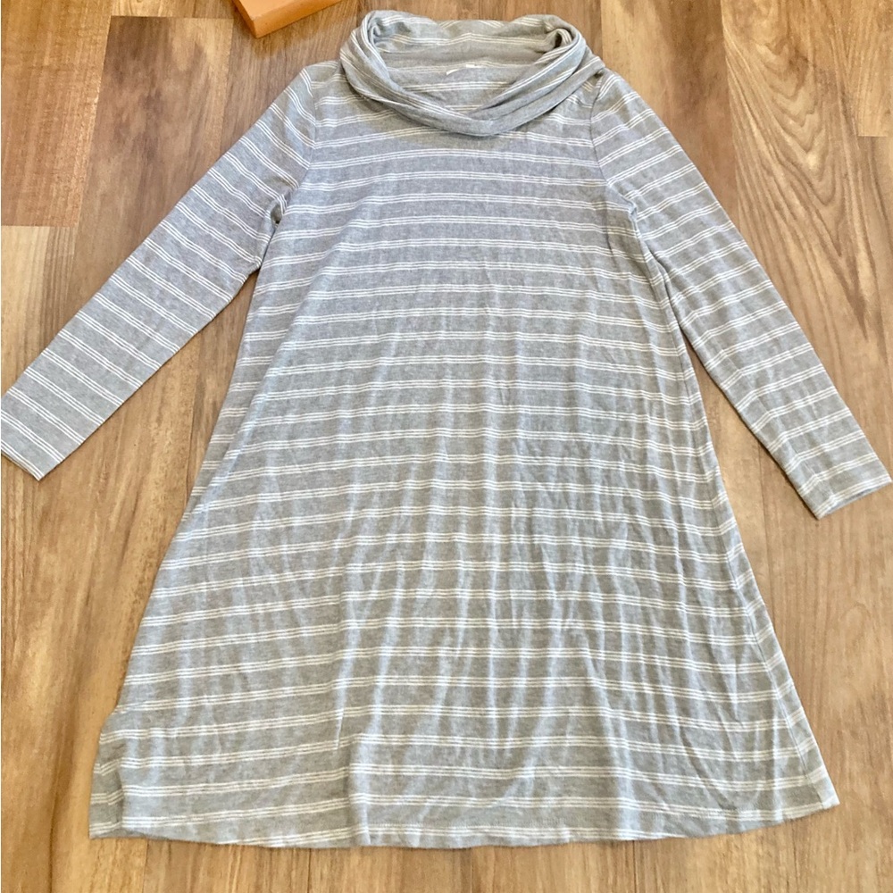 Gray Striped Cowl Neck Dress